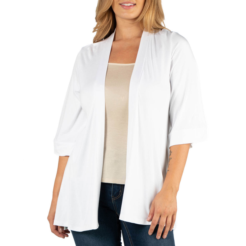 Comfort Apparel Open Front Elbow Sleeve Cardigan Plus X