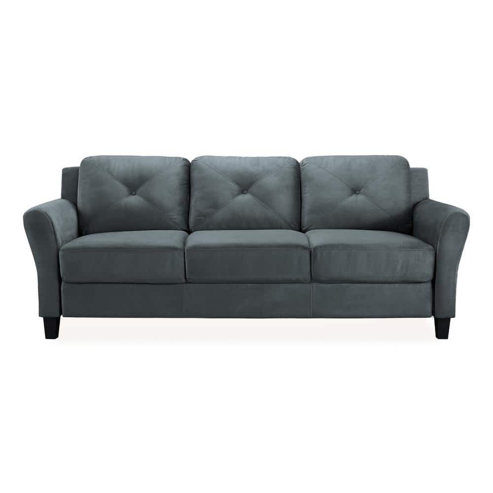 Harvard 31 5 In Dark Grey Microfiber 4 Seater Tuxedo Sofa With Round