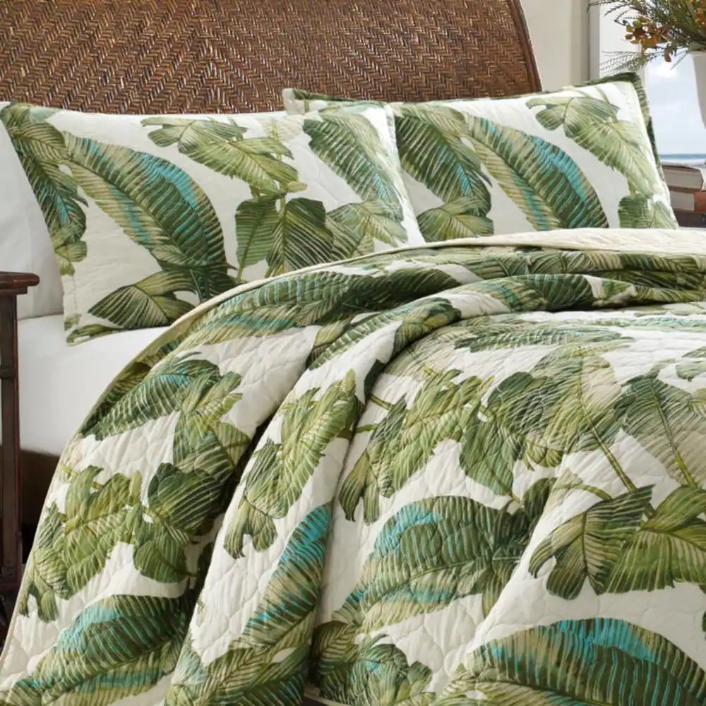 Fiesta Palms Piece Green Floral Cotton Full Queen Quilt Set Melhores