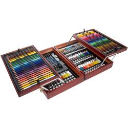 Darnassus 155-Piece Trifold Easel Art Set, Deluxe Professional Color Set,  Compact Portable, with Crayons, Markers, Pencils, Color Cakes, and Sketch