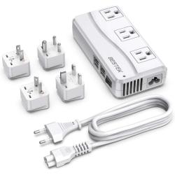 BESTEK Universal Travel Adapter 100-220V to 110V Voltage Converter 250W with 6A 4-Port USB Charging 3 AC Sockets and EU/UK/AU/US