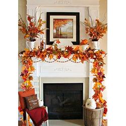 2 Pack Fall Garland Maple Leaf, 5.9Ft/Piece Hanging Vine Garland Artificial Autumn Foliage Garland Thanksgiving Decor for Home Wedding Fireplace Party Christmas