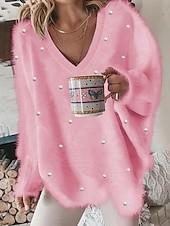 Women's Blouse Pullover Fuzzy Oversized V-Neck Casual Warm Soft Cozy Chic Autumn Winter Comfortable