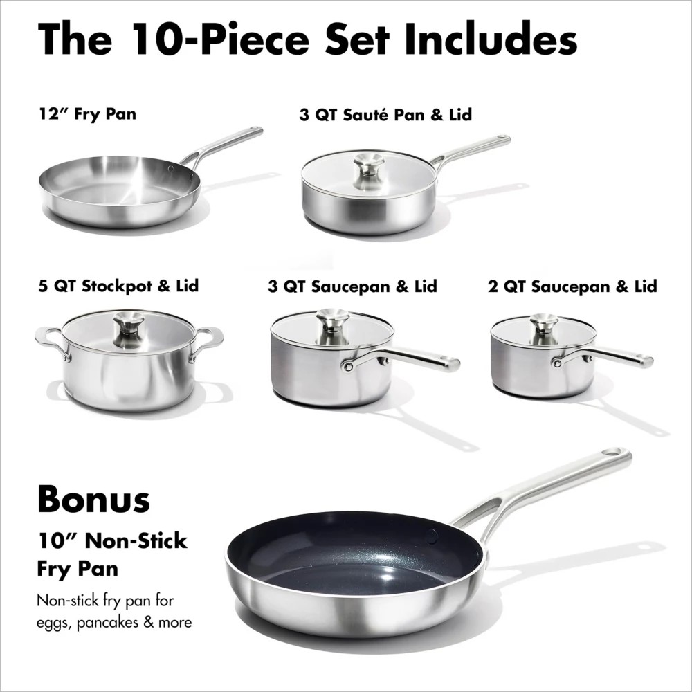 OXO Mira 3-Ply Stainless Steel 10-pc. Pots and Pans Cookware Set, One ...