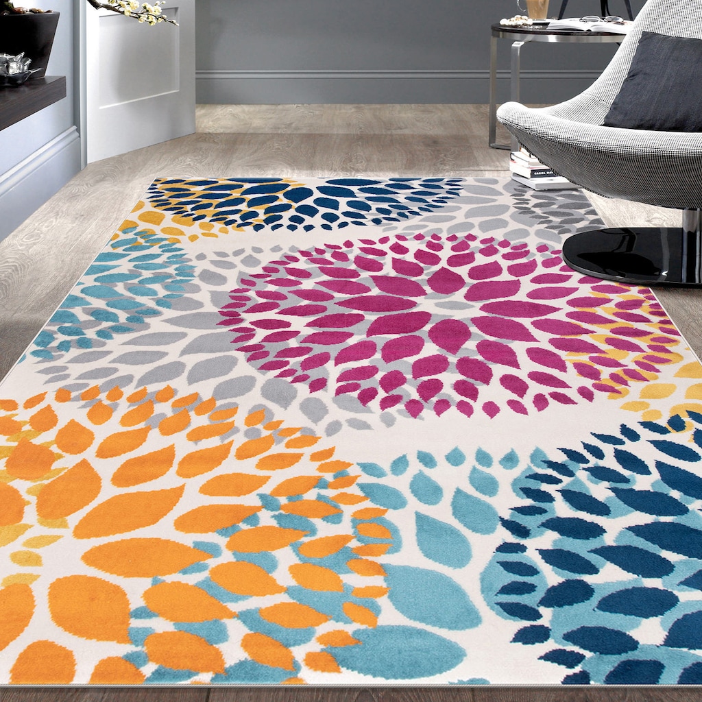 World Rug Gallery Newport Modern Floral Circles Area Rug, Med Yellow