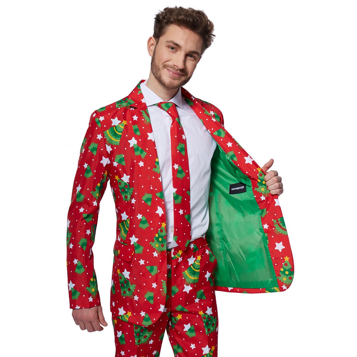 Men's Suitmeister Slim-Fit Christmas Trees And Stars Holiday Novelty ...