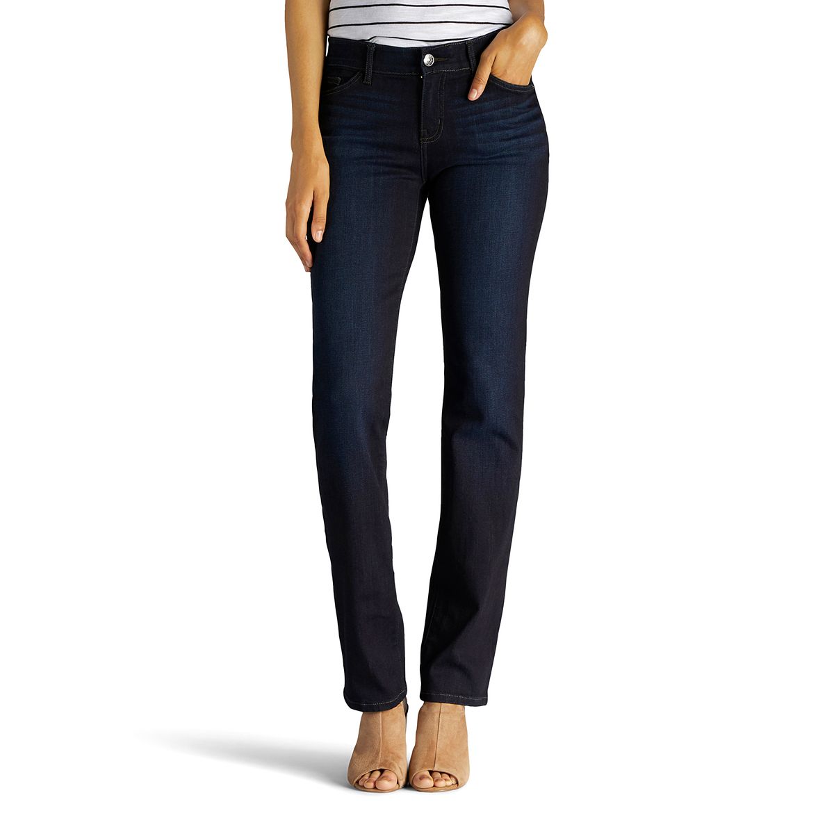 Women's Lee Flex Motion Straight-Leg Jeans, Size: 12 Short, Dark Blue ...
