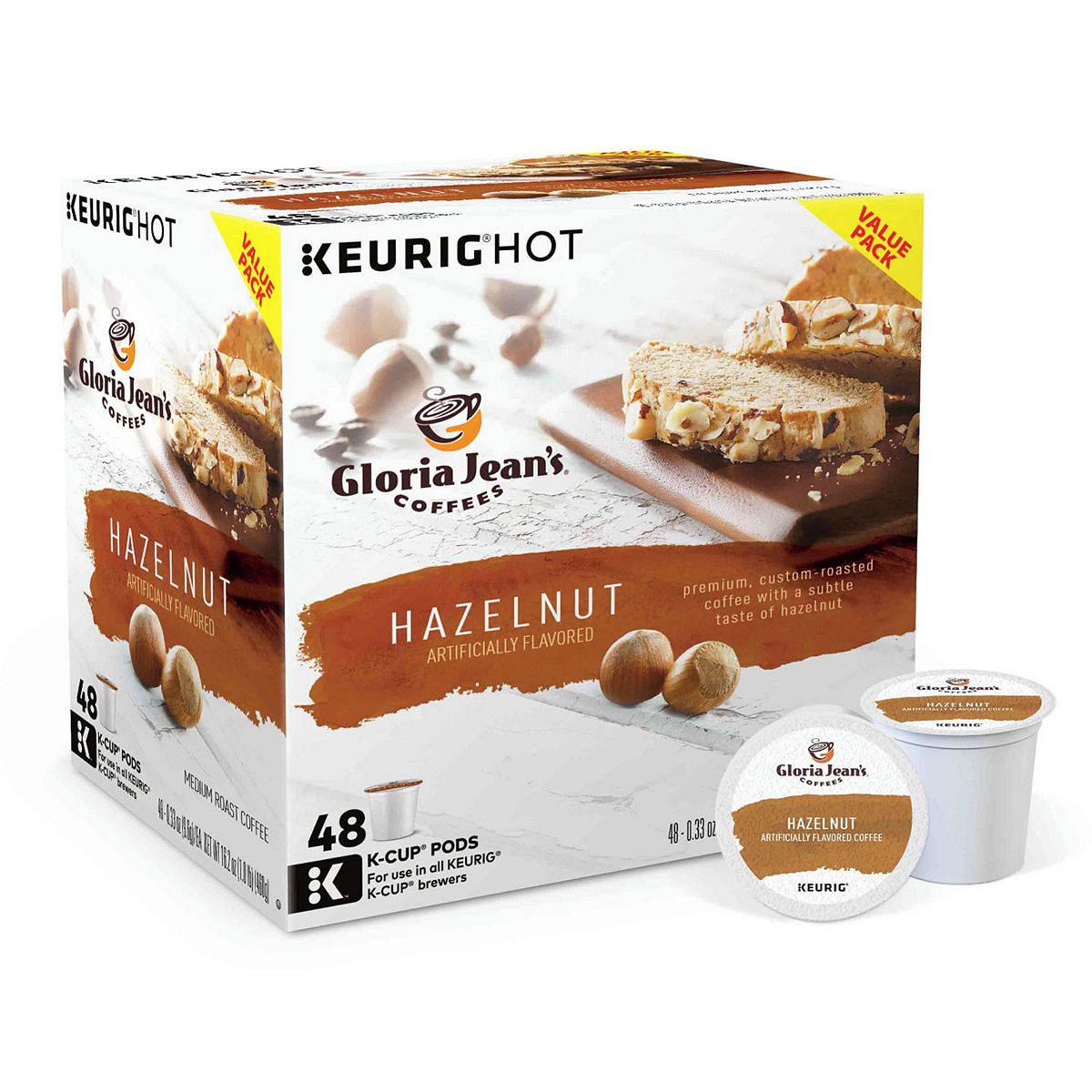 Gloria Jean's Hazelnut Coffee, Keurig KCup Pods, Flavored Coffee 48