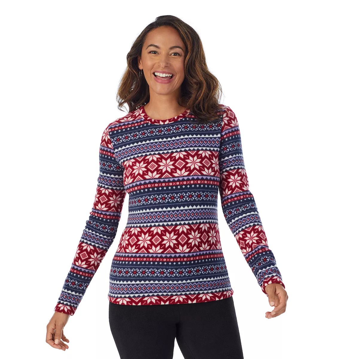 Women's Cuddl Duds Fleecewear With Stretch Long Sleeve Crew Top, Size ...