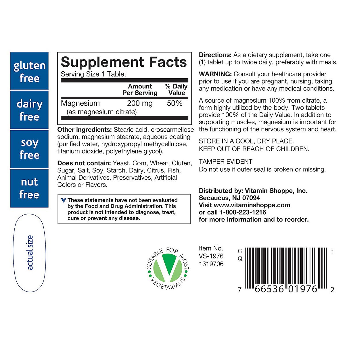 The Vitamin Shoppe Magnesium Citrate 200 MG, Multicolor, 100 CT Best