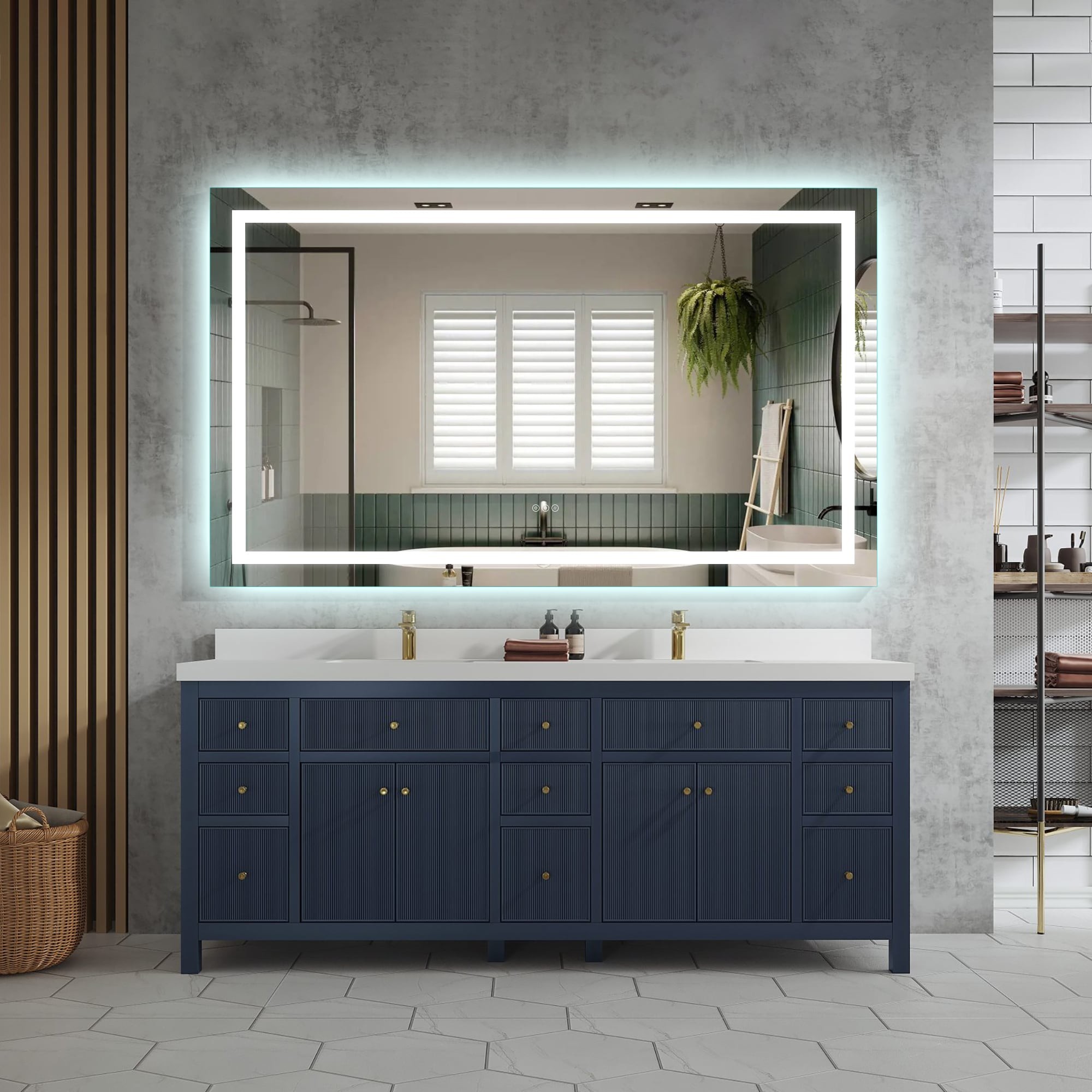 Forclover 72 in. W LED Bathroom Mirror 72in x 36in Dimmable Lighted