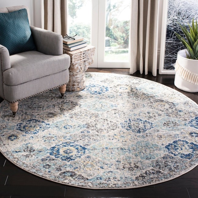 Safavieh Madison Lyton 4 x 4 Ivory/Aqua Round Indoor Distressed ...