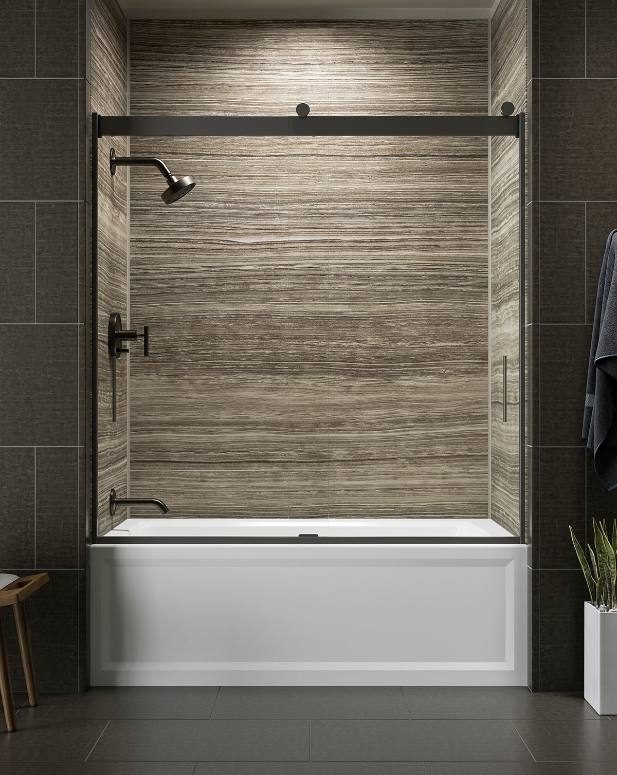 KOHLER Levity Anodized Dark Bronze 56-in to 60-in W x 62-Inches H