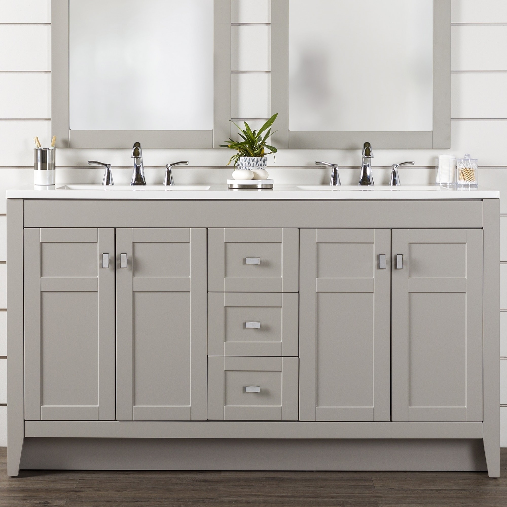 Diamond NOW Brenton 60-in Gray Double Sink Bathroom Vanity with White Cultured Marble Top