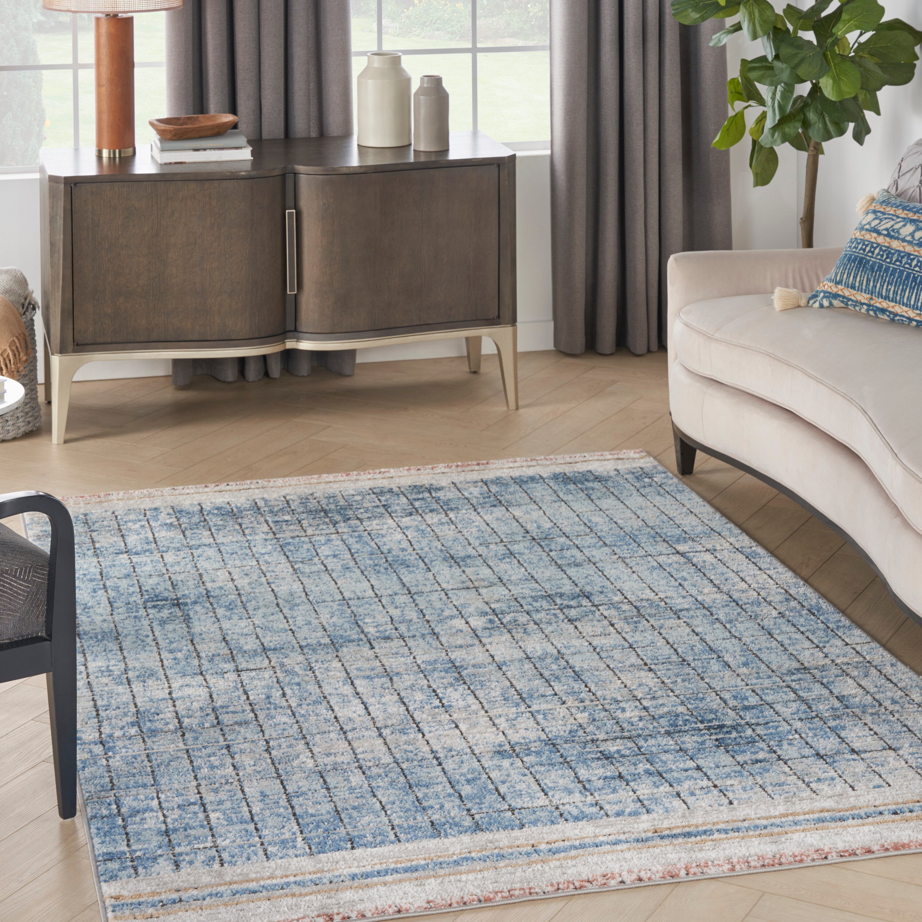 Nourison Concerto 4 x 6 Blue Indoor Abstract Area Rug Polyester
