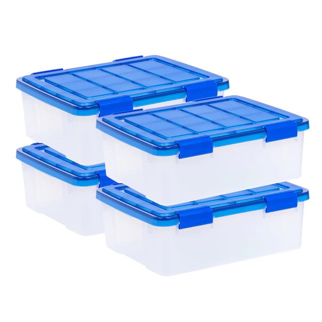IRIS USA 26.5 Quart WEATHERPRO Plastic Storage Box with Durable Lid and  Seal and Secure Latching Buckles, Clear With Blue Buckles, Weathertight, 3