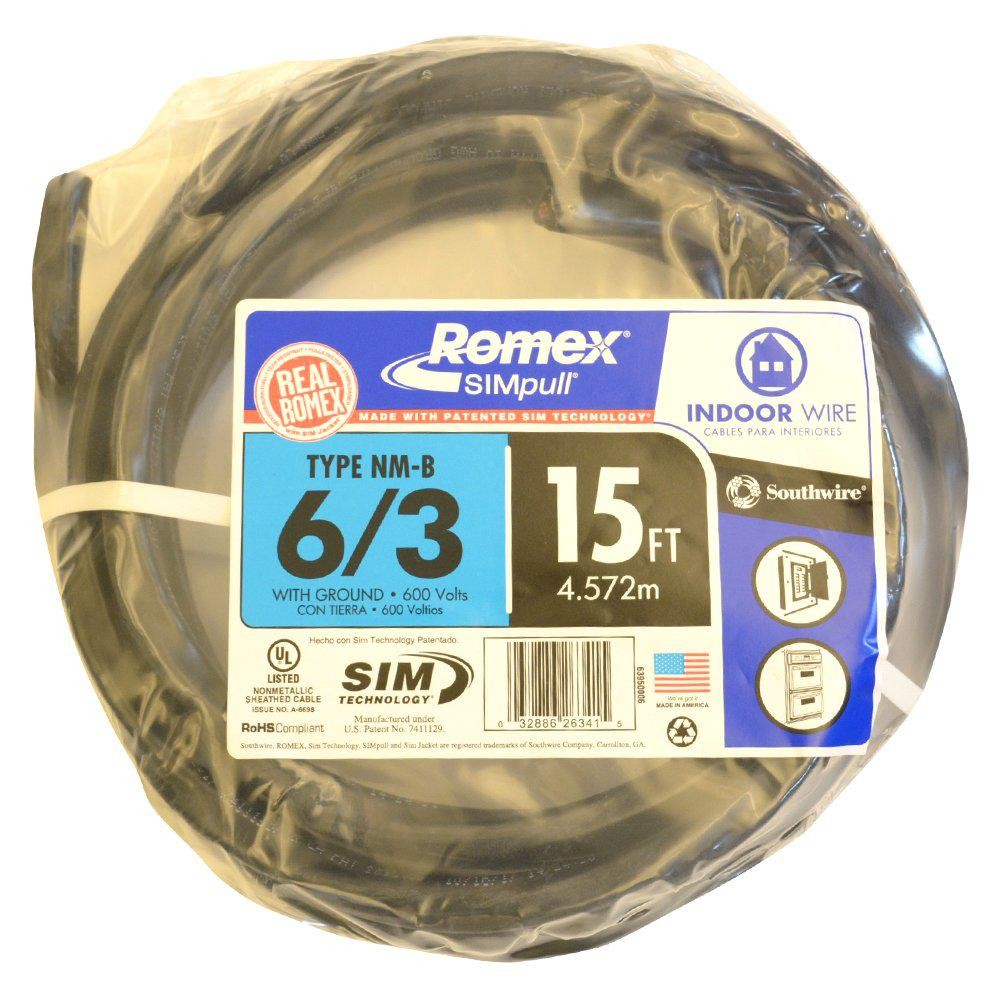 Southwire 15-ft 6/3 Romex SIMpull Stranded Indoor CU NM-B W/G (By-the ...