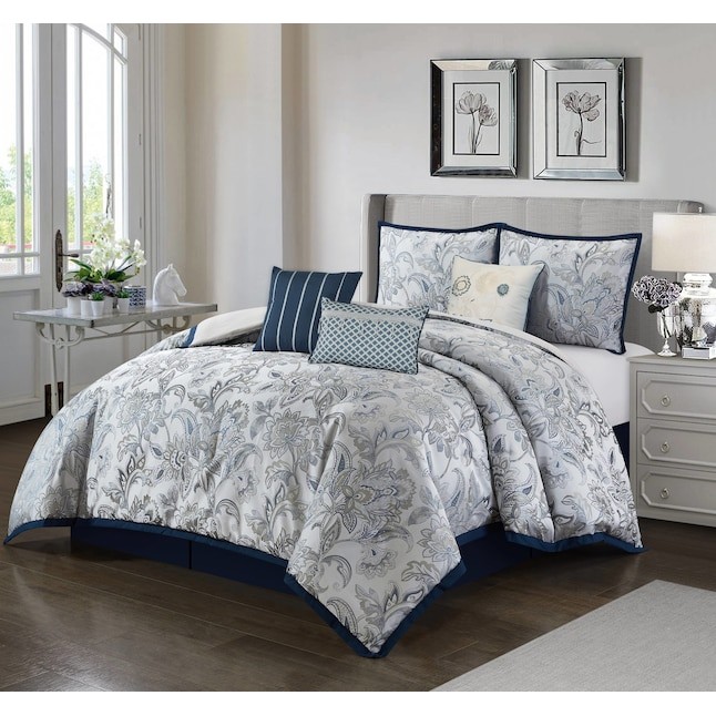 Grand Avenue 7-Piece Navy California King Comforter Set Polyester in ...