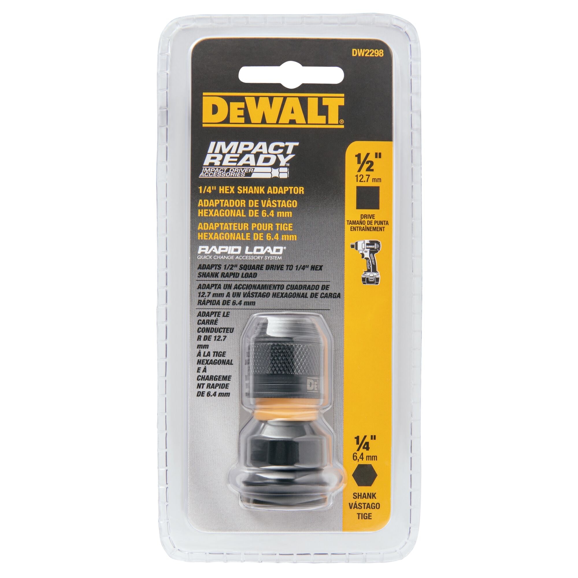 DEWALT Impact Ready 1/4in to 1/2in Standard Socket Adapter DW2298 G