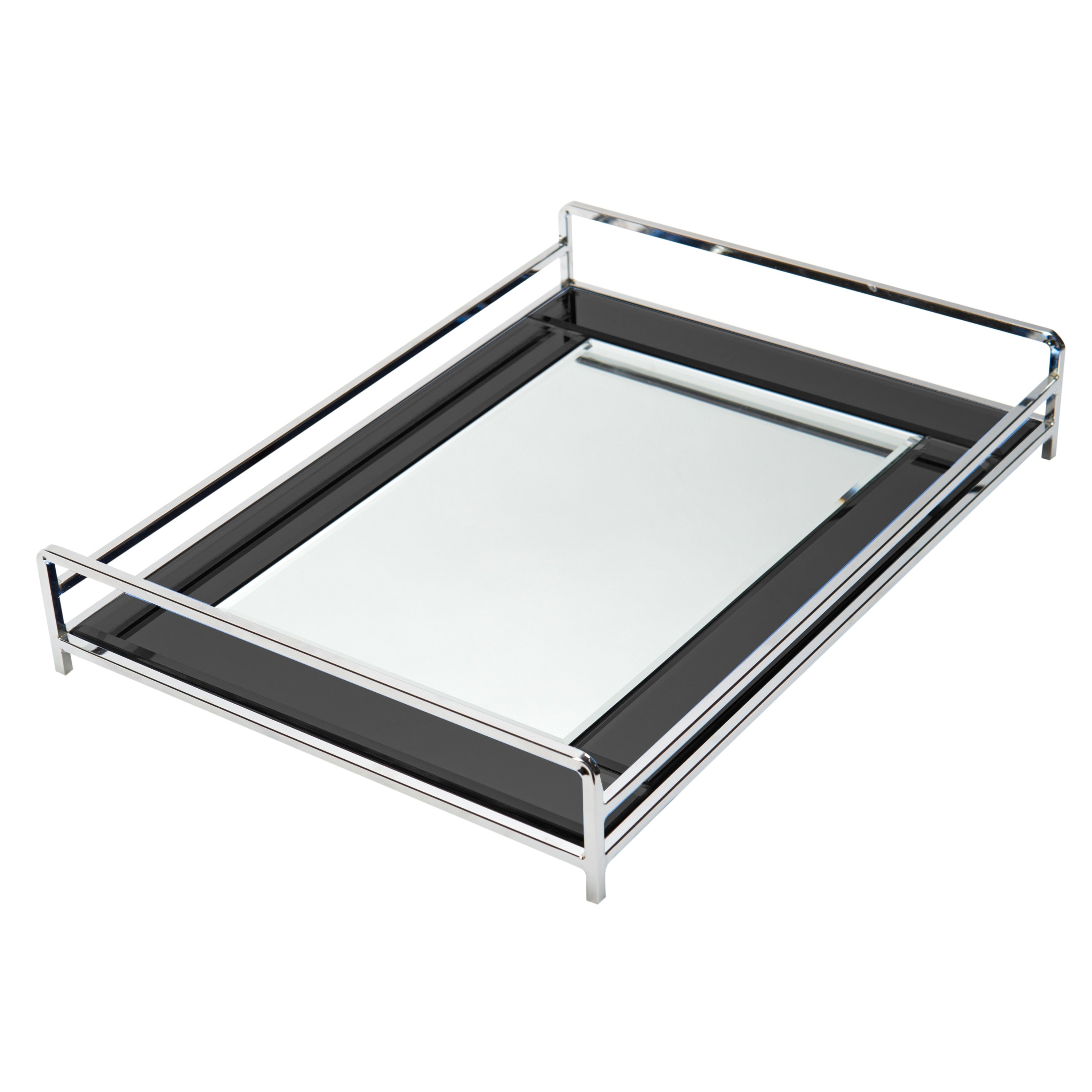 Home Details Black Metal Vanity Tray with Reflective Glass Base 15.25