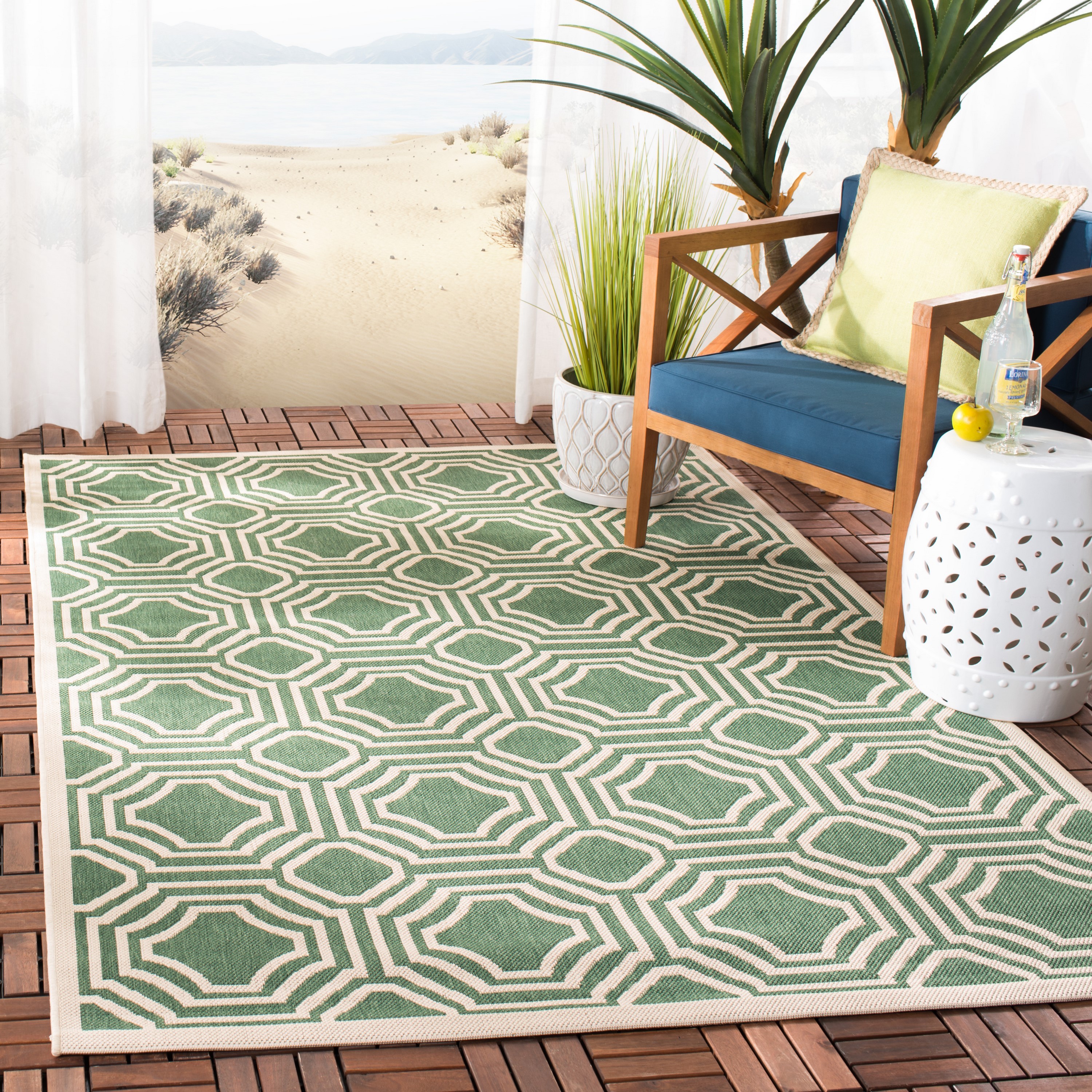 Safavieh Courtyard Maui 4 X 6 (ft) Dark Green/Beige Indoor/Outdoor