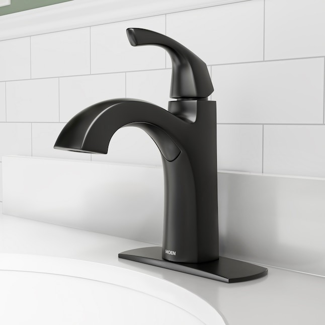 Moen Lindor Matte Black 1 Handle Single Hole High Arc Bathroom Sink Faucet With Drain With Deck 