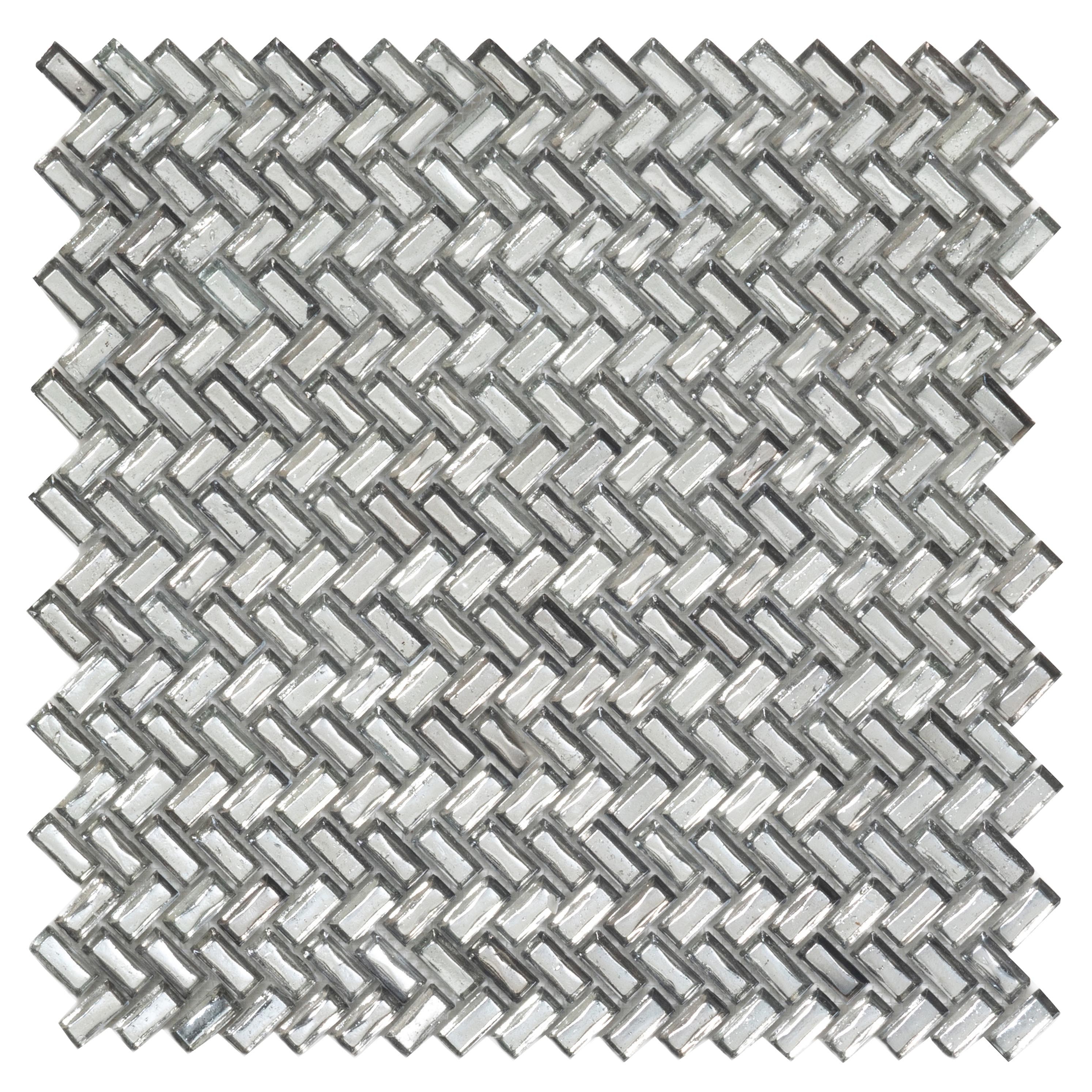 Apollo Tile Majeste Silver 12-in x 12-in Matte Glass Herringbone Patterned Wall Tile (9.75-sq. ft/ Carton)