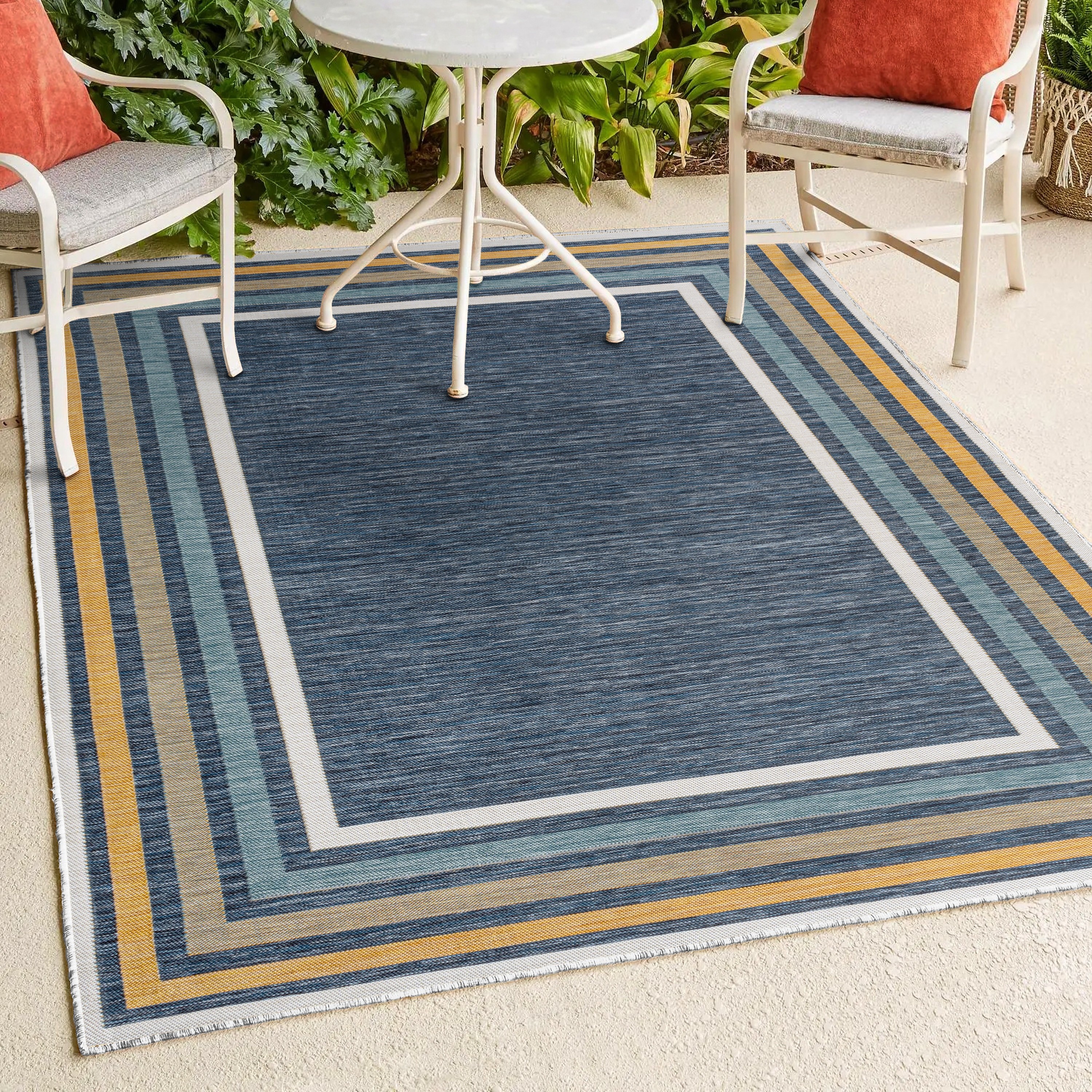JONATHAN Y SAVANNAH Pollux Mitred Stripe 5 X 8 (ft) Cream/Navy Indoor