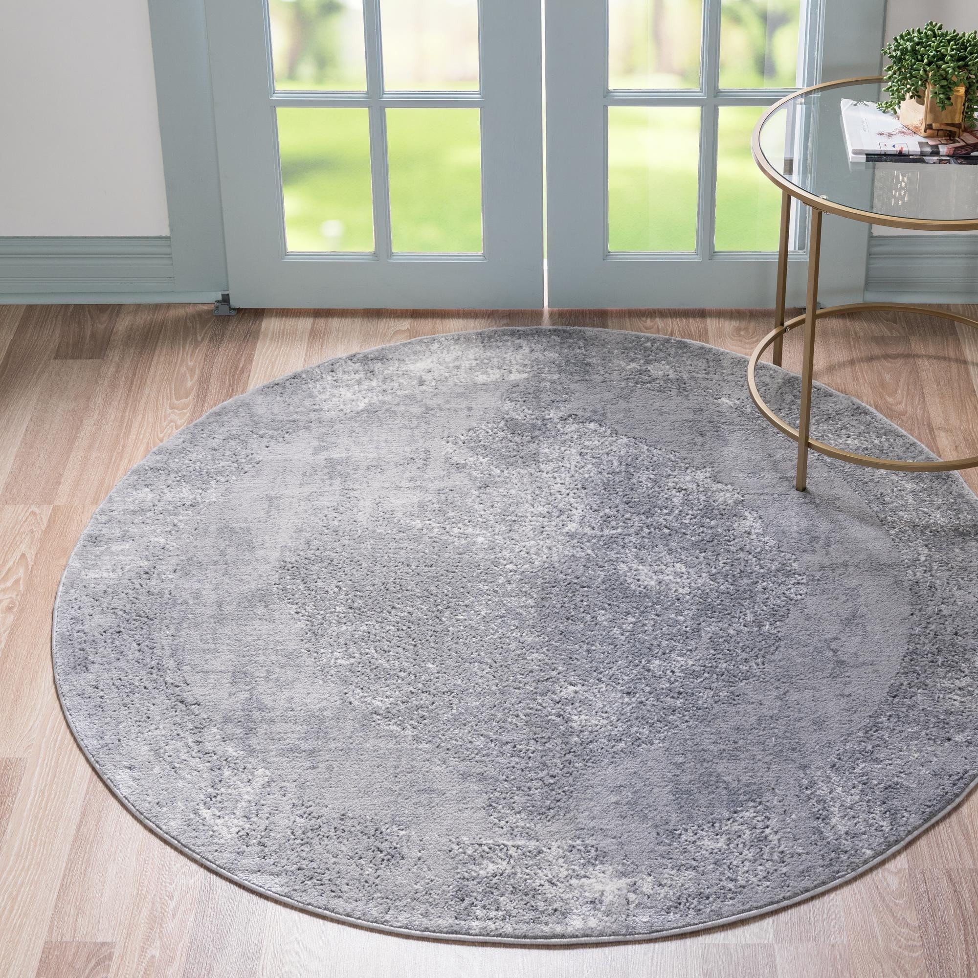 Unique Loom Portland 7 X 7 (ft) Gray Round Indoor Medallion Area Rug