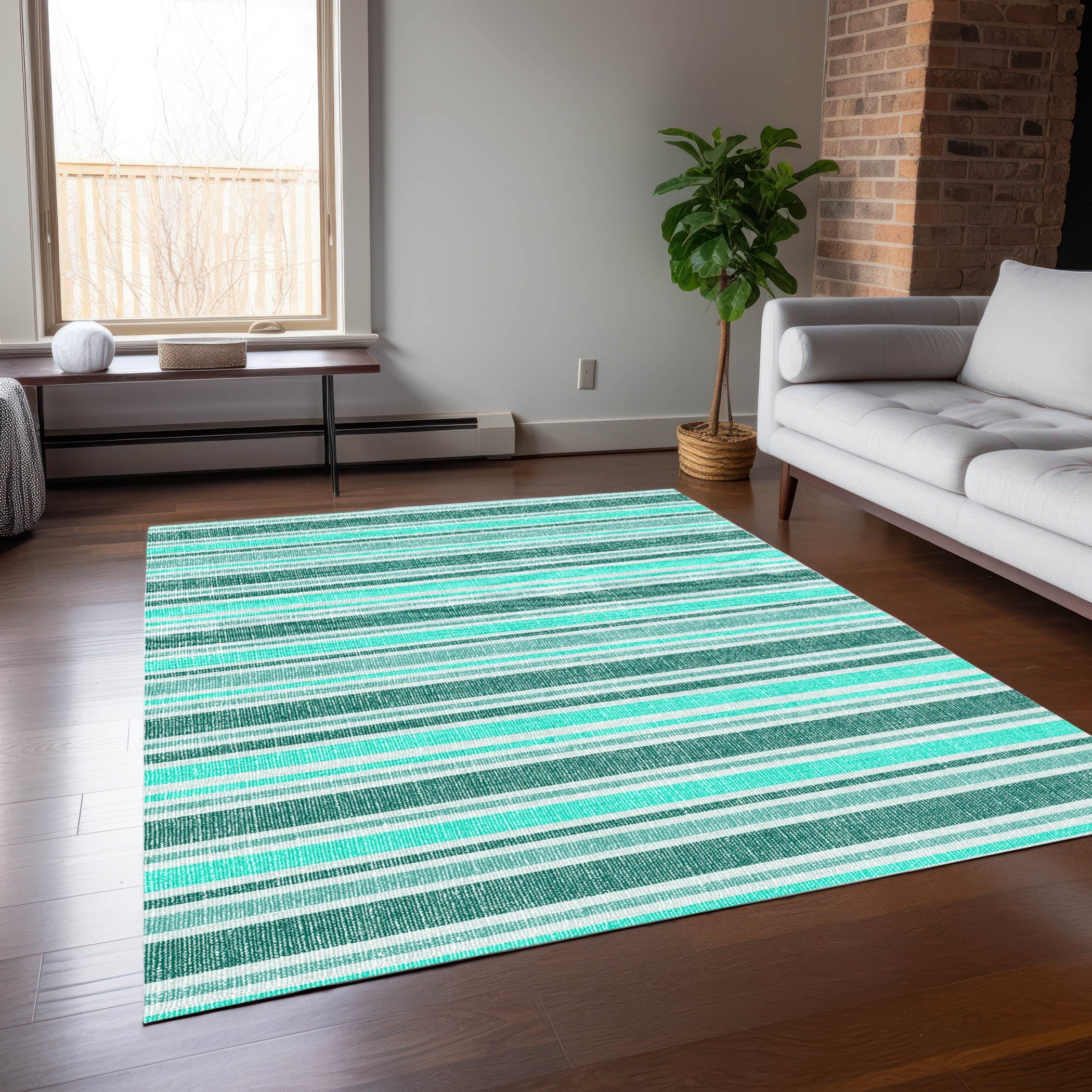 Addison Rugs Chantille 5 X 7 (ft) Turquoise Indoor/Outdoor Stripe ...