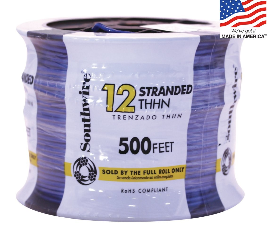 Southwire 500ft 12AWG Blue Stranded Copper Thhn Wire (Bytheroll