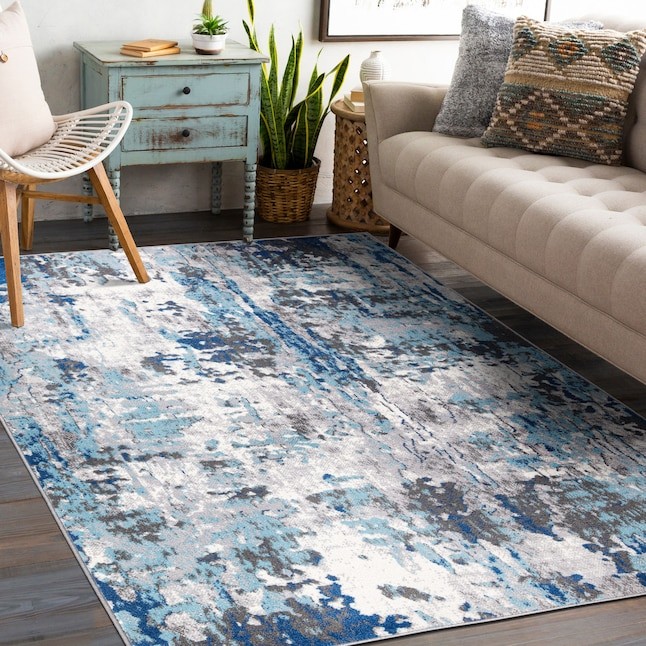 World Rug Gallery Durham 8 x 10 Blue Indoor Abstract Midcentury Modern