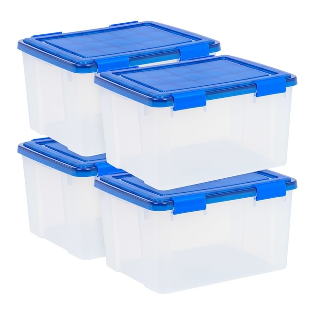 Rubbermaid Roughneck 95 Qt/23.75 Gal Stackable Storage Containers, Clear w/Latching Grey Lids, 4-Pack, Clear/Grey