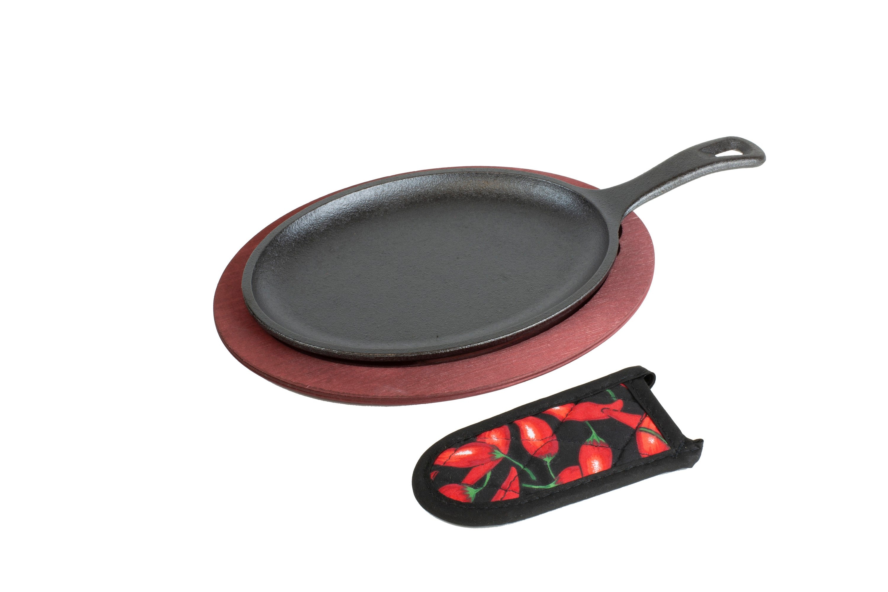 Lodge Cast Iron 14.35Inch Cast Iron Fajita Pan with Wood Underliner