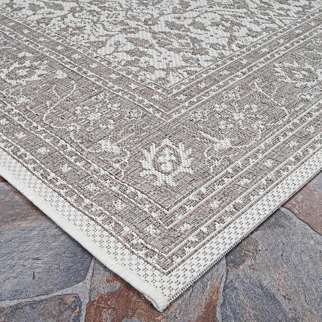 Couristan 7 x 10 Mushroom Indoor/Outdoor Floral/Botanical Area Rug in
