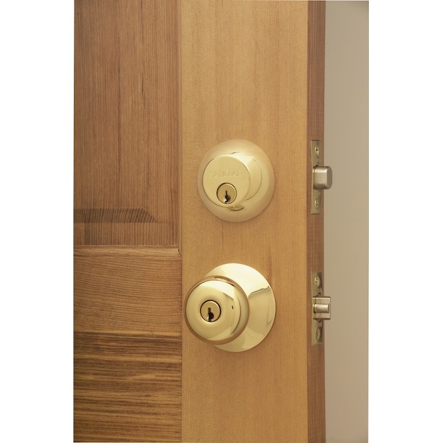 Schlage Plymouth Bright Brass Keyed Entry Door Knob Combo Pack in Gold