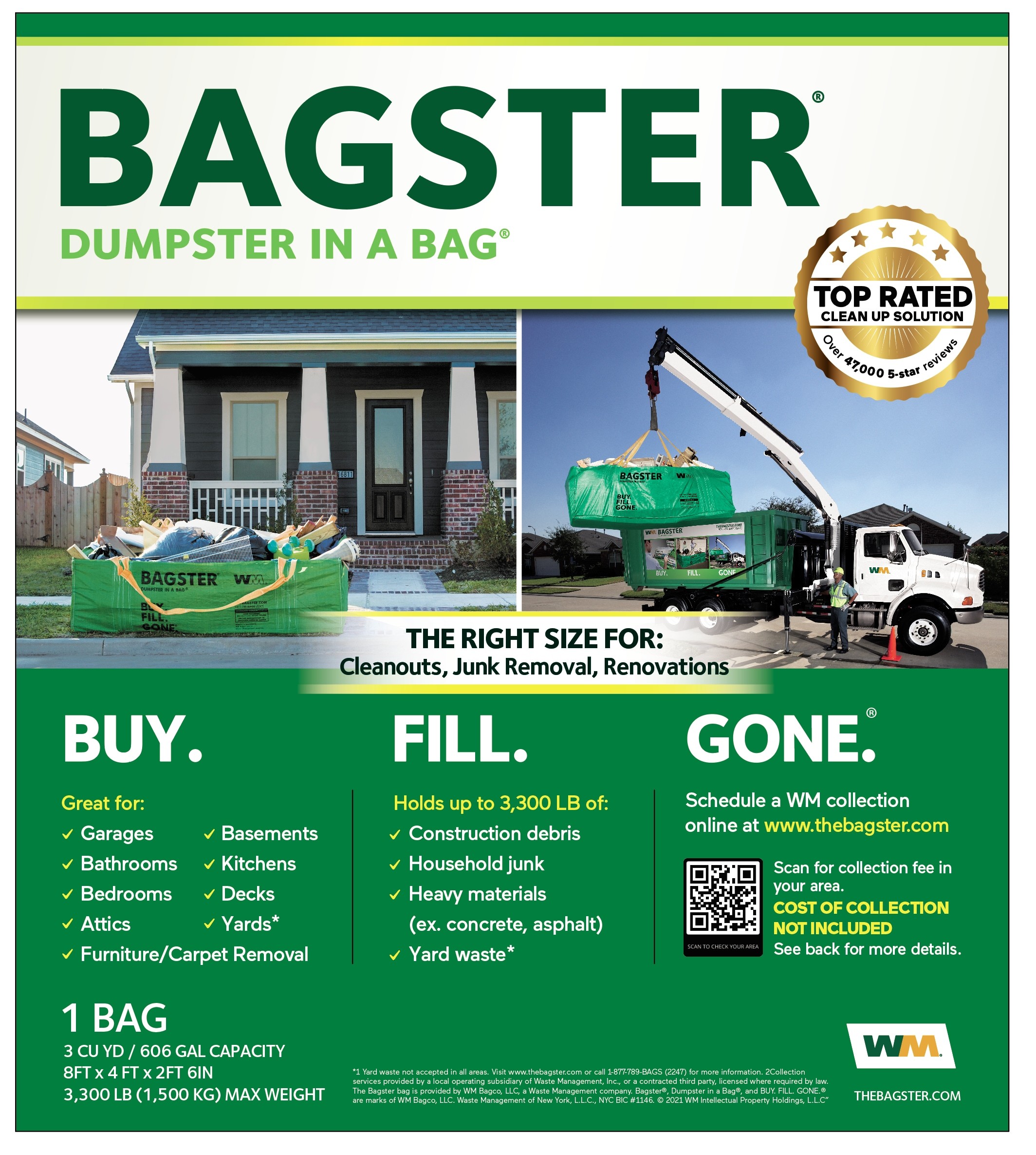 Waste Management Bagster 606Gallons Green Outdoor Polypropylene