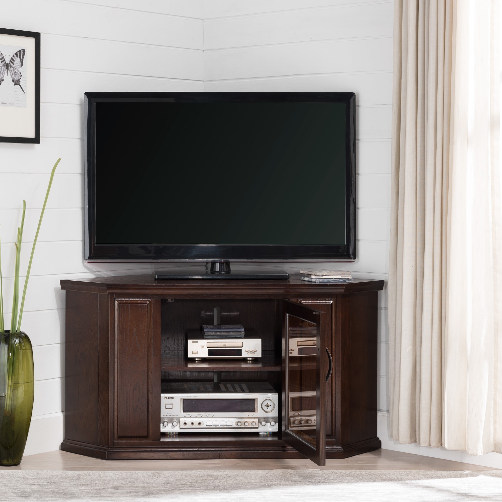Leick Home Riley Holliday Traditional Chocolate Cherry Corner Tv Stand