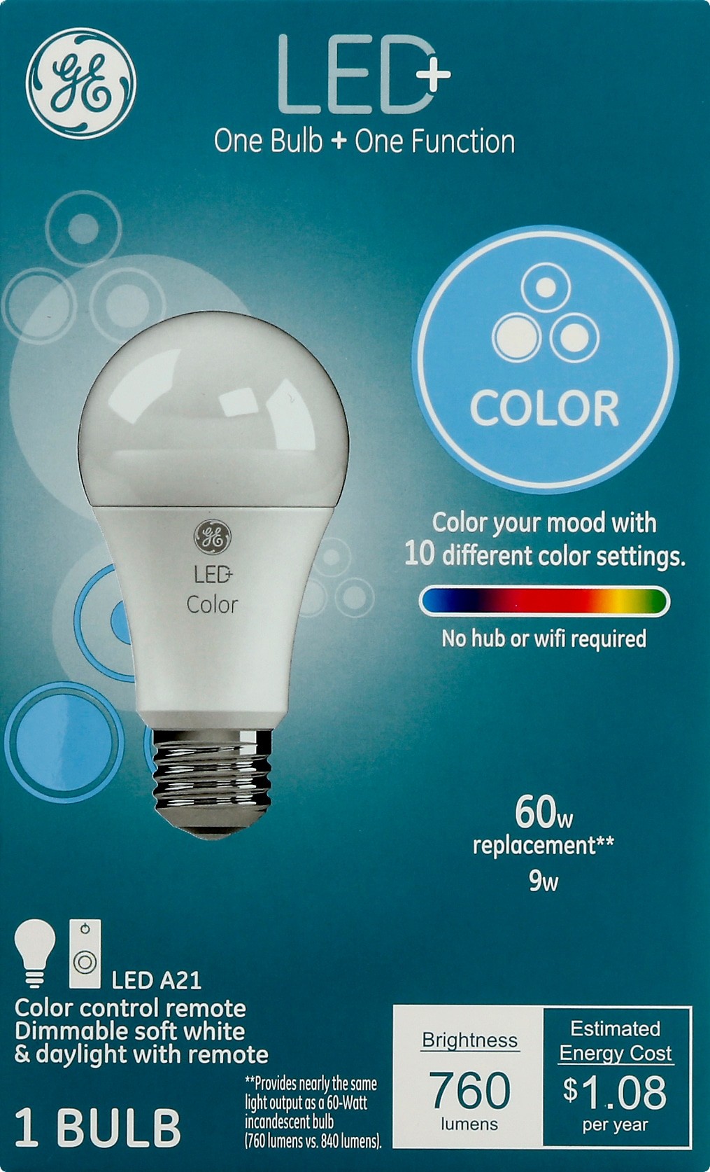 GE LED+ Color 60-Watt EQ A19 Full Spectrum Medium Base (e-26) Dimmable ...