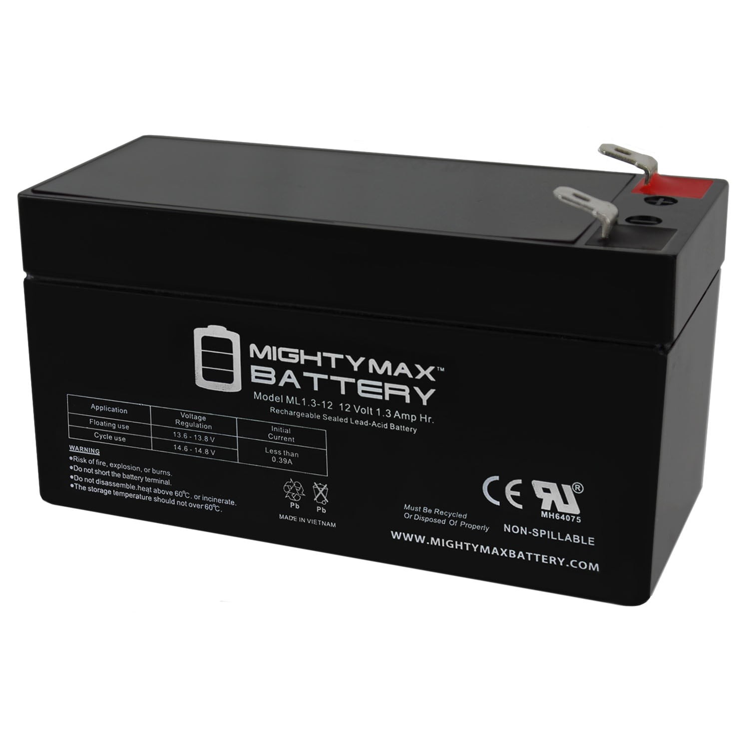 Mighty Max Battery 12V 1.3Ah for DURA12-1.3F Rechargeable Sealed Lead ...