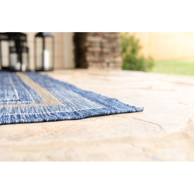 Unique Loom Soft Border Outdoor 8 x 11 Blue/Beige Indoor/Outdoor Border