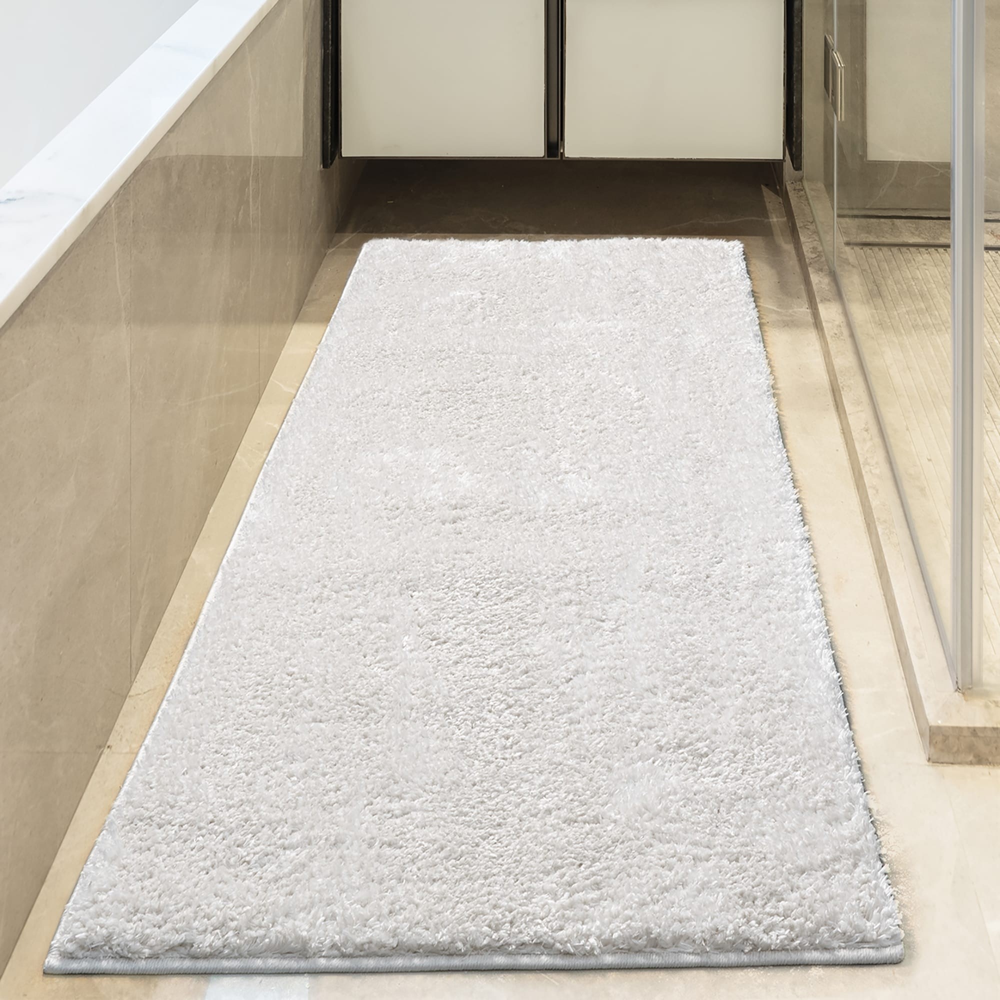 Rectangle Rug 2x6 Ottomanson Soft Shag Rug For Bedroom 2 x 6 (ft) Loomed Polyester Cream ...