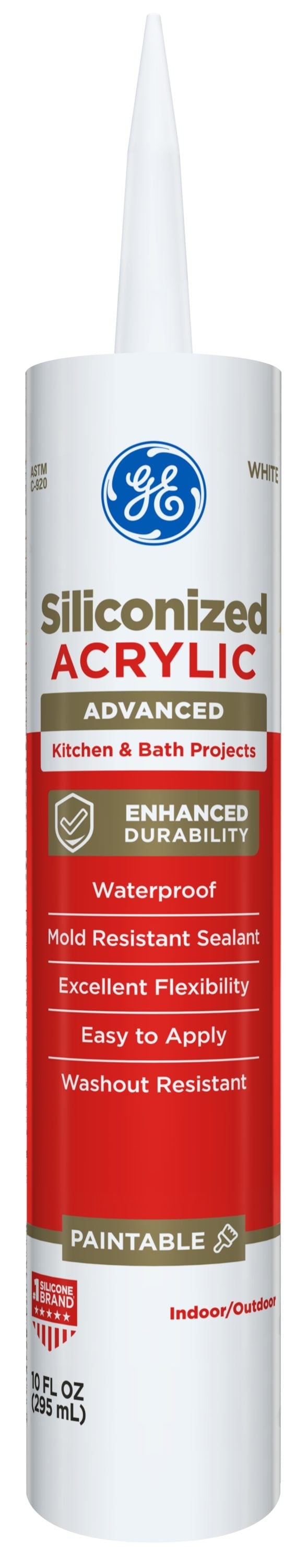 GE Advanced Siliconized Acrylic Kitchen and Bath 10.1oz White
