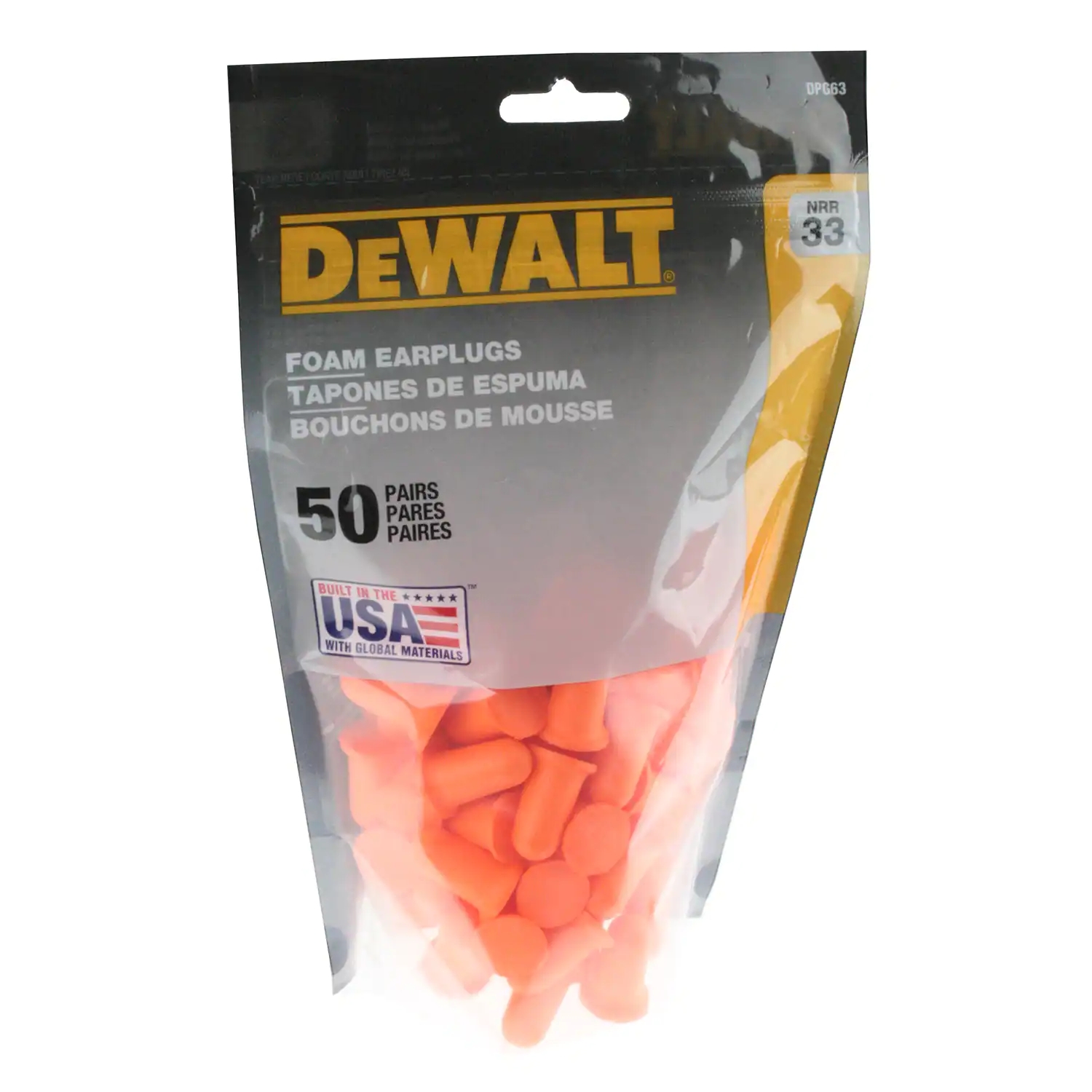 DEWALT 50Pack Reusable Hearing Protection Earplugs 33 dB Noise