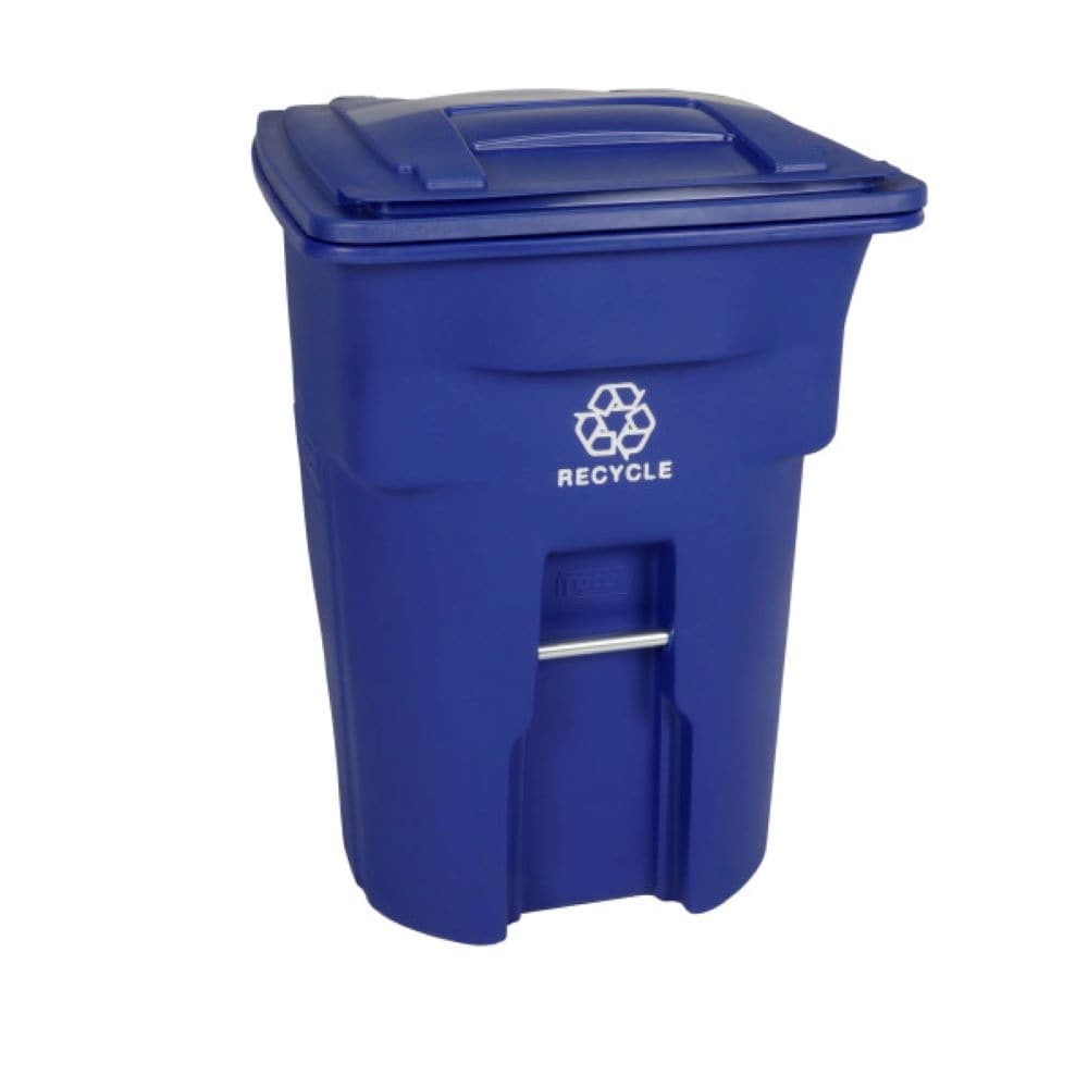 Toter 96-Gallon Blue/Recycle Resin Wheeled Outdoor Hinged Lid Trash Can ...