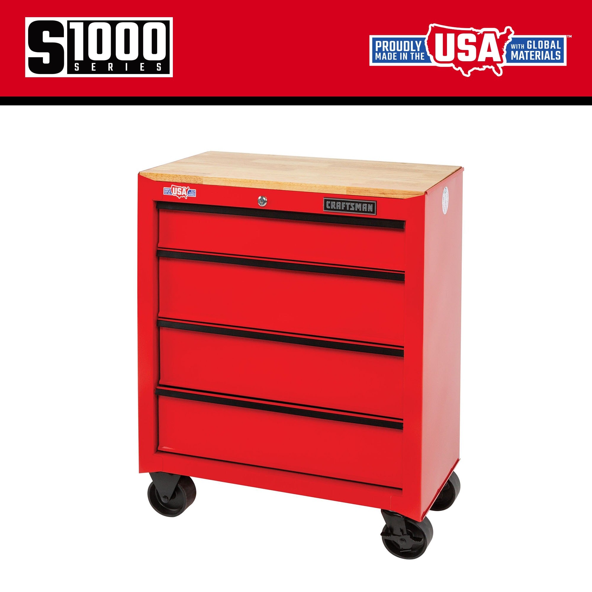 CRAFTSMAN 1000 Series 26.2-in L x 32.5-in H 4-Drawers Rolling Red Wood Work Bench