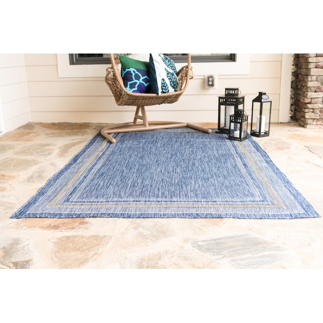 Unique Loom Soft Border Outdoor 8 x 11 Blue/Beige Indoor/Outdoor Border