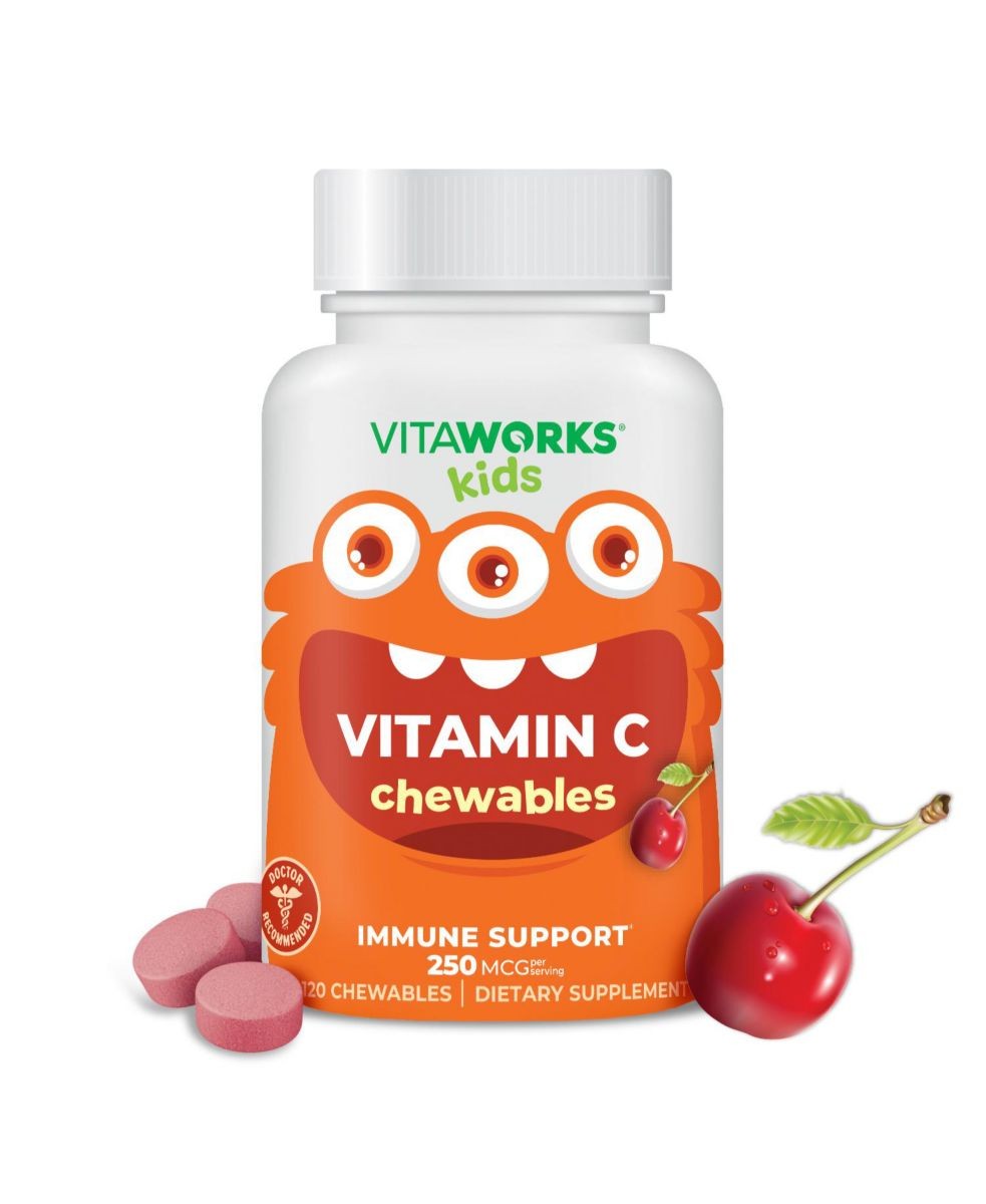 Kids Vitamin C Chewable Tablets 250mg Tasty Natural Cherry Flavor