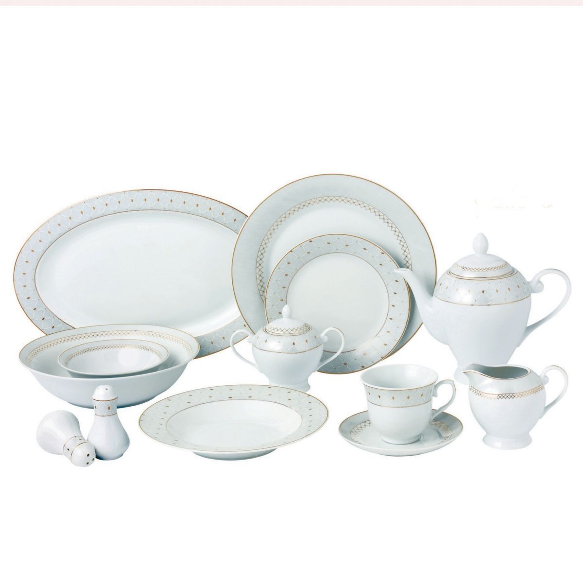 CarlottaMix and Match Gold Trim 57PC Dinnerware Set, Service for 8