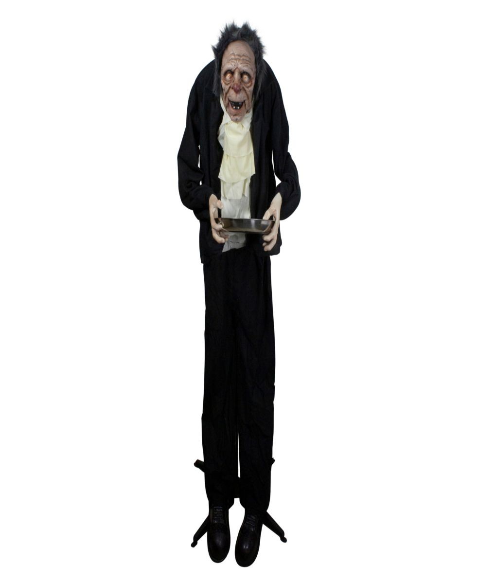 6' Lighted Animated Scary Butler Standing Halloween Decoration - Black ...